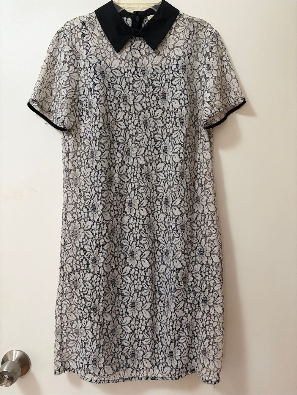 Michael Kors Black & White Lace Shift Dress Peter Pan Collar size 4